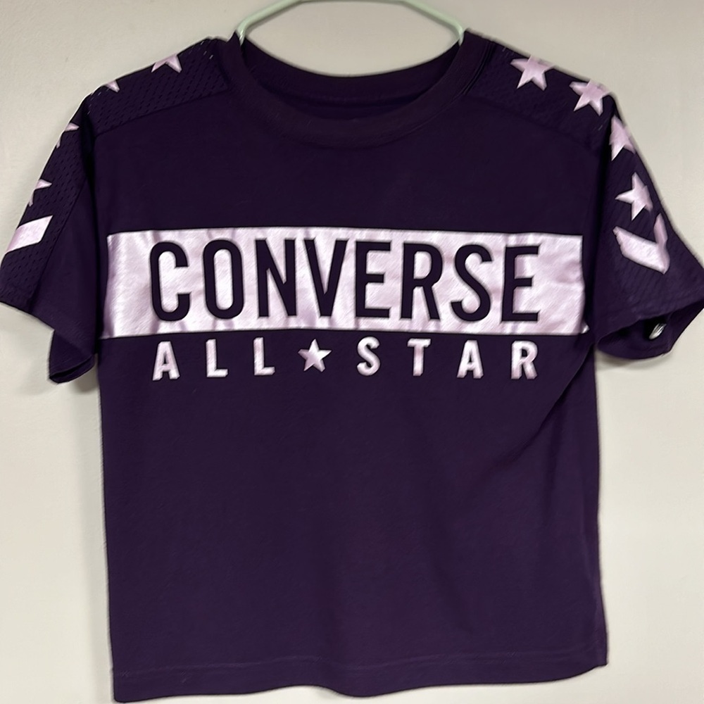 Super Cute Purple Converse T-shirt with shiny lettering and stars, L, 12 / 13 Yr